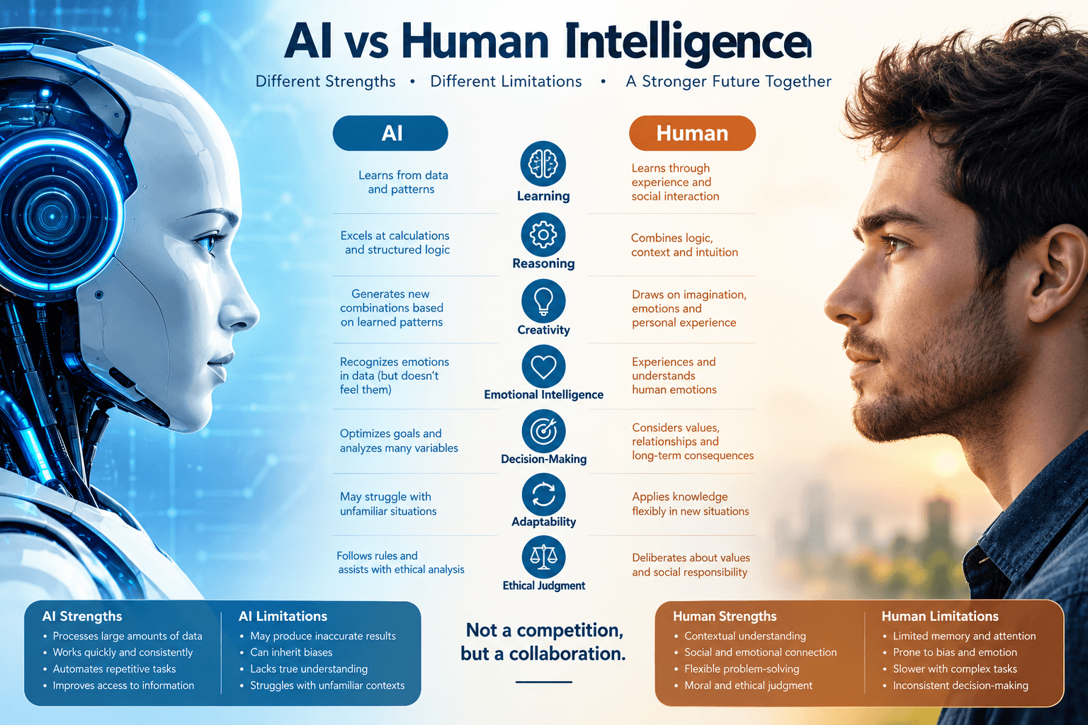 AI vs. Human Intelligence: A Critical Comparative Analysis of Capabilities, Limitations, and Future Collaboration